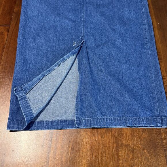 Vintage 90s Denim Overall Jumper Dress Size 12 Adj Straps Pockets Back Split Hem - Picture 5 of 10